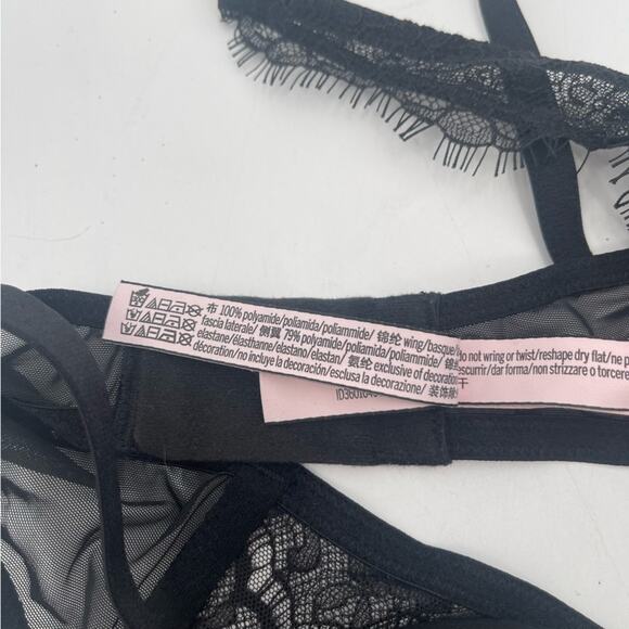 VICTORIA’S SECRET Bra Size 34C Black Lace Dream Angels Plunge Semi Lined Sexy - Picture 14 of 16